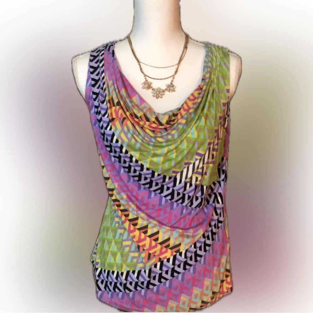 Calvin Klein Green and Purple Asymmetrical Tank Top